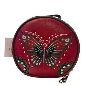 Red Round Butterfly Embroidered Crossbody Bag